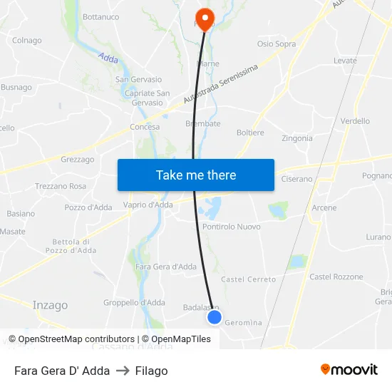 Fara Gera D' Adda to Filago map