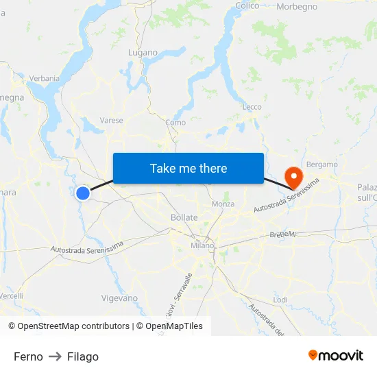 Ferno to Filago map