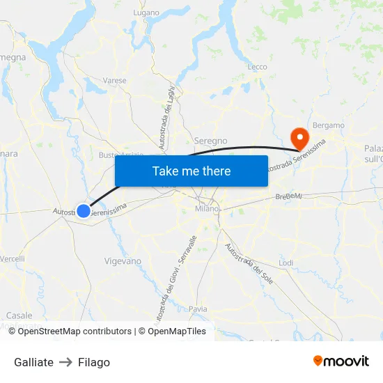Galliate to Filago map