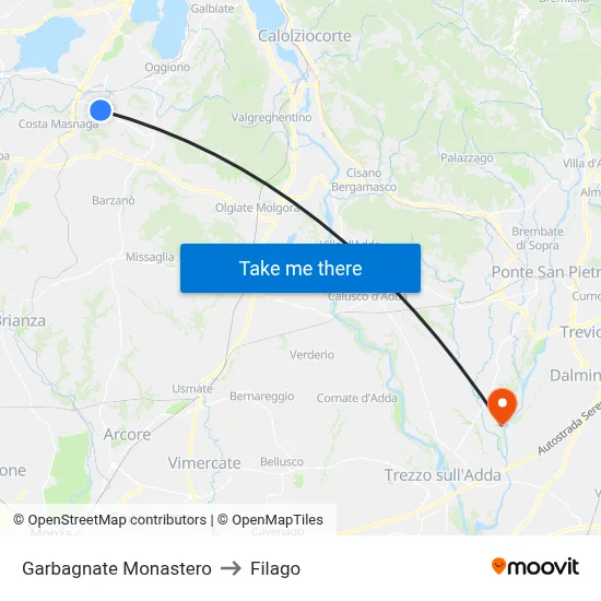 Garbagnate Monastero to Filago map