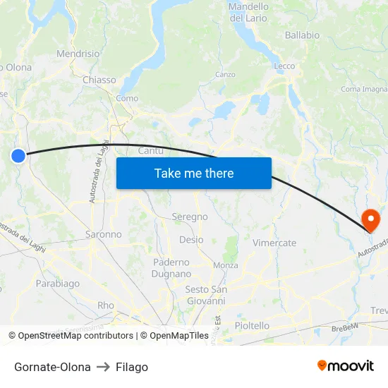 Gornate-Olona to Filago map