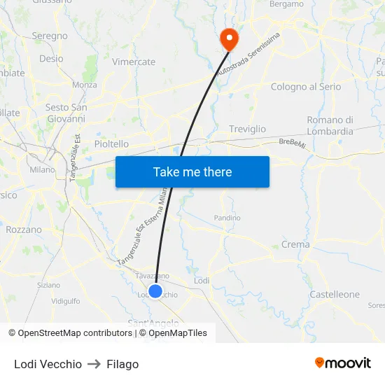 Lodi Vecchio to Filago map