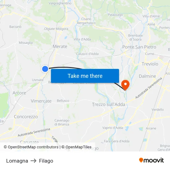 Lomagna to Filago map