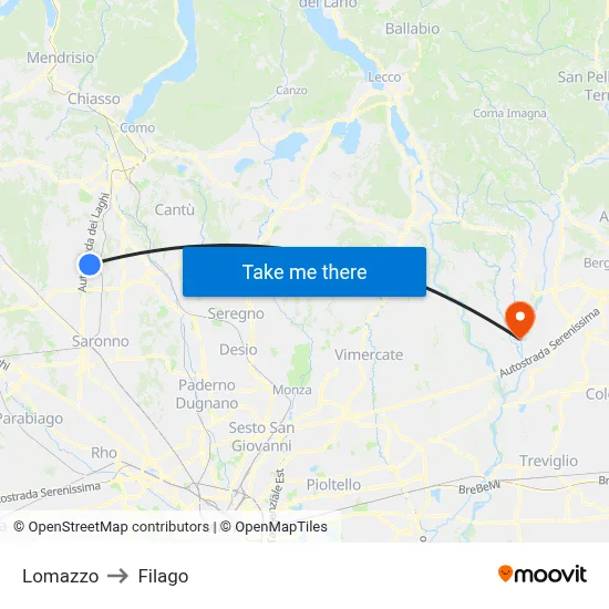 Lomazzo to Filago map