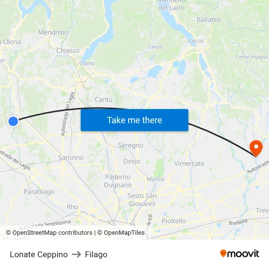 Lonate Ceppino to Filago map