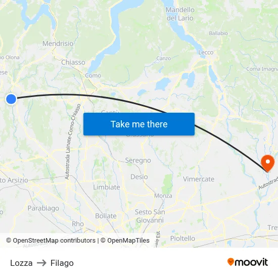 Lozza to Filago map