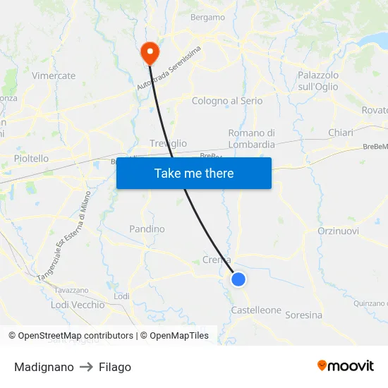 Madignano to Filago map