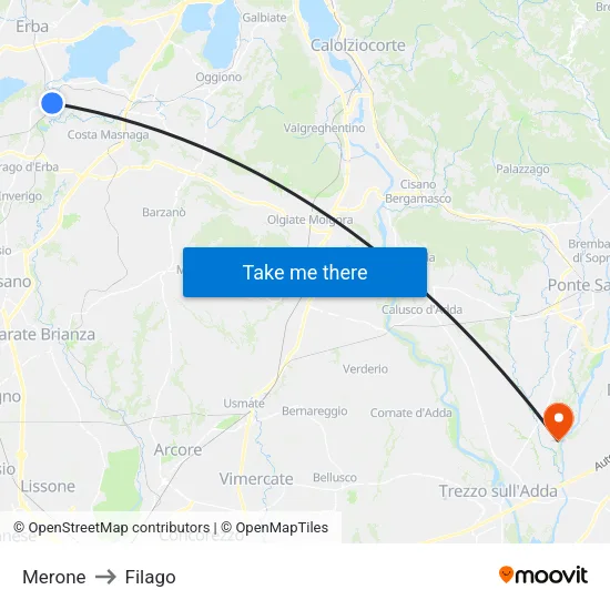 Merone to Filago map