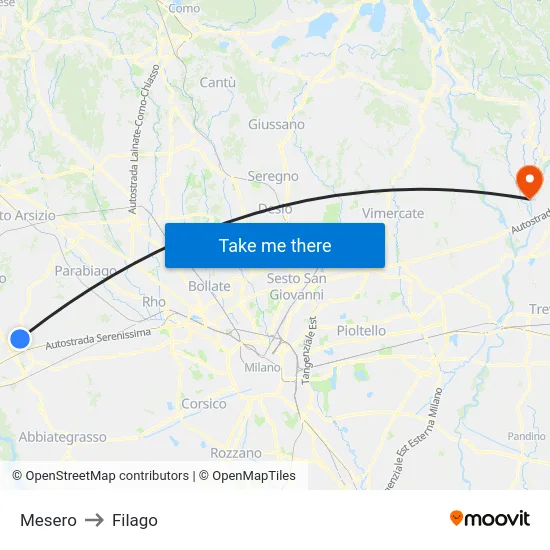 Mesero to Filago map