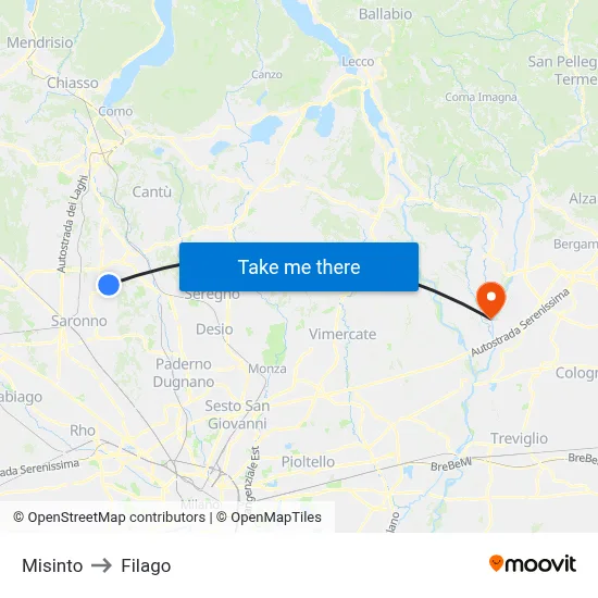 Misinto to Filago map