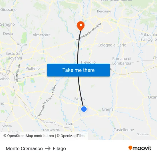 Monte Cremasco to Filago map