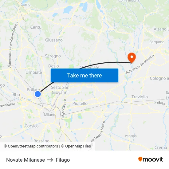 Novate Milanese to Filago map