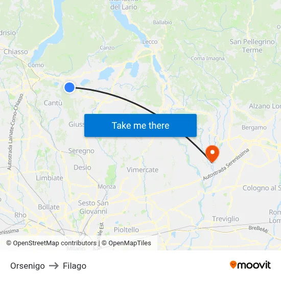 Orsenigo to Filago map