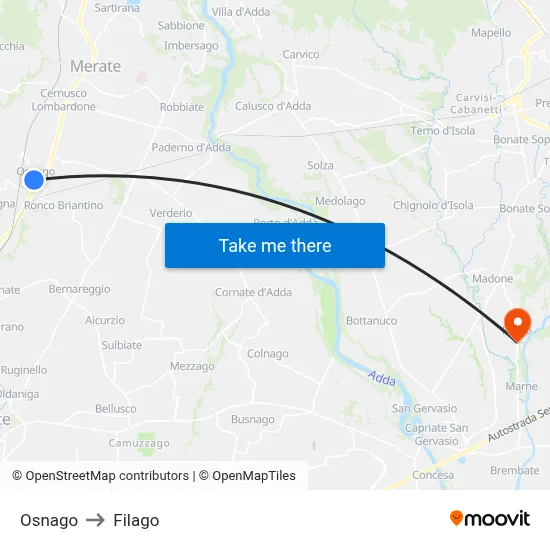 Osnago to Filago map