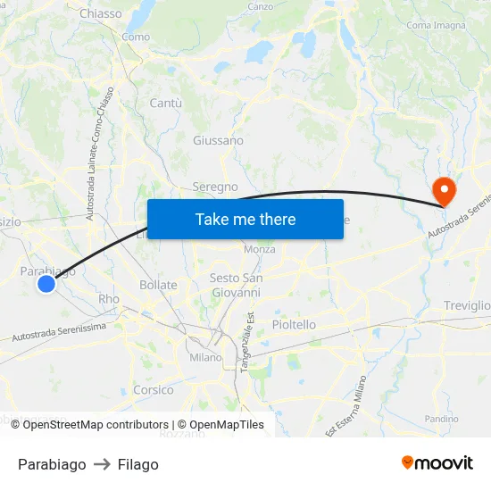 Parabiago to Filago map