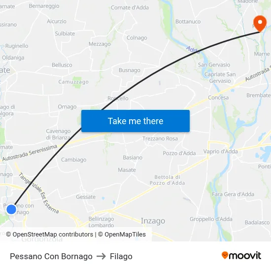 Pessano Con Bornago to Filago map