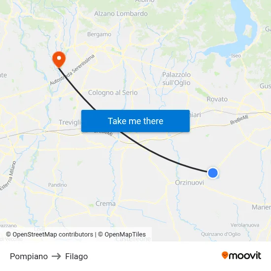 Pompiano to Filago map