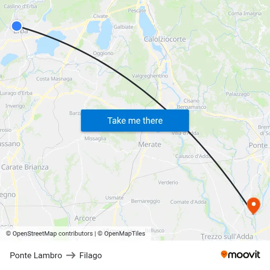 Ponte Lambro to Filago map