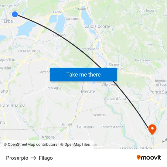 Proserpio to Filago map