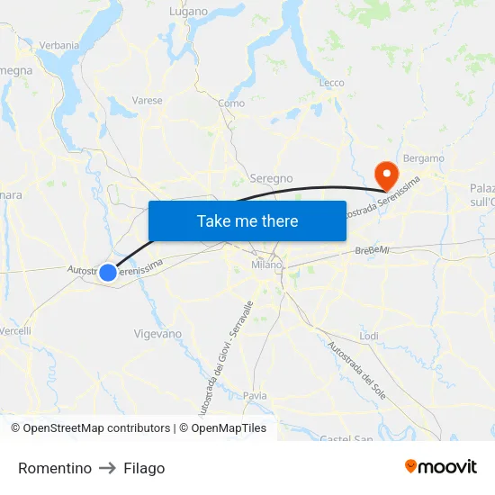 Romentino to Filago map