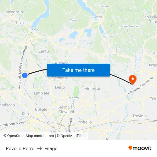 Rovello Porro to Filago map