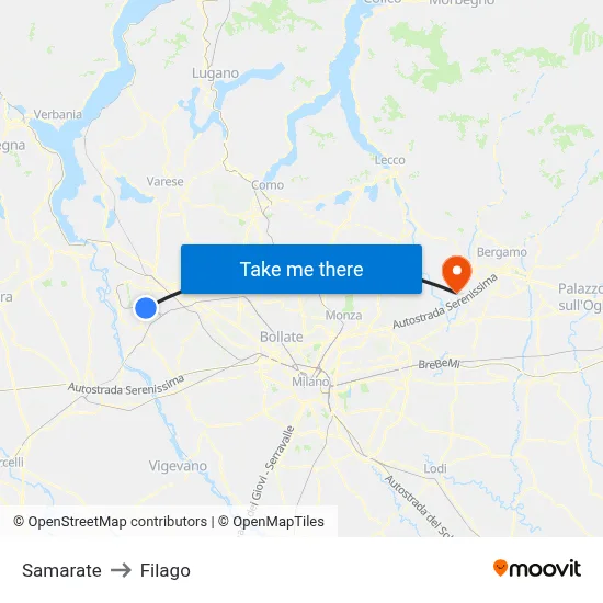 Samarate to Filago map
