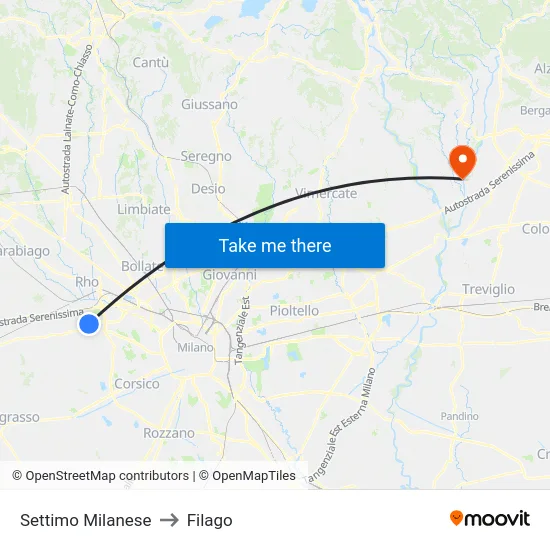 Settimo Milanese to Filago map
