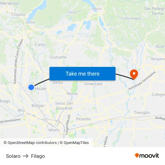 Solaro to Filago map