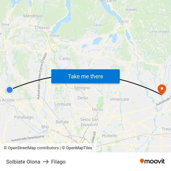 Solbiate Olona to Filago map