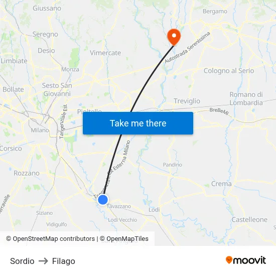 Sordio to Filago map