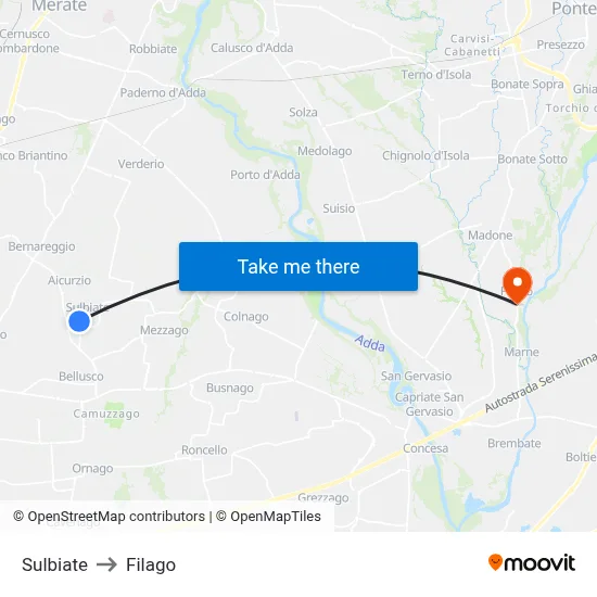 Sulbiate to Filago map