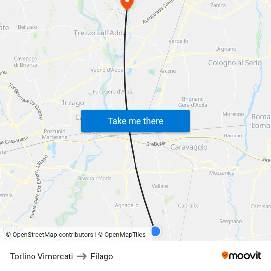 Torlino Vimercati to Filago map