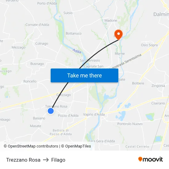 Trezzano Rosa to Filago map