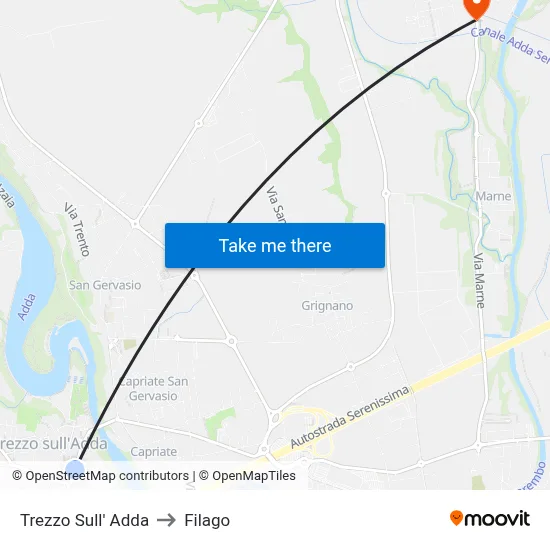 Trezzo Sull' Adda to Filago map