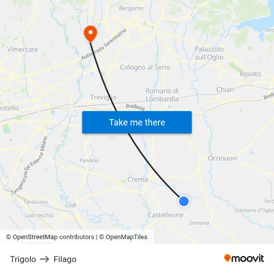 Trigolo to Filago map