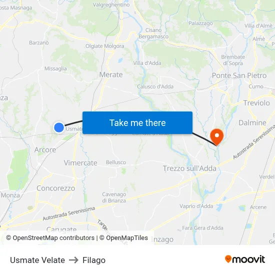 Usmate Velate to Filago map
