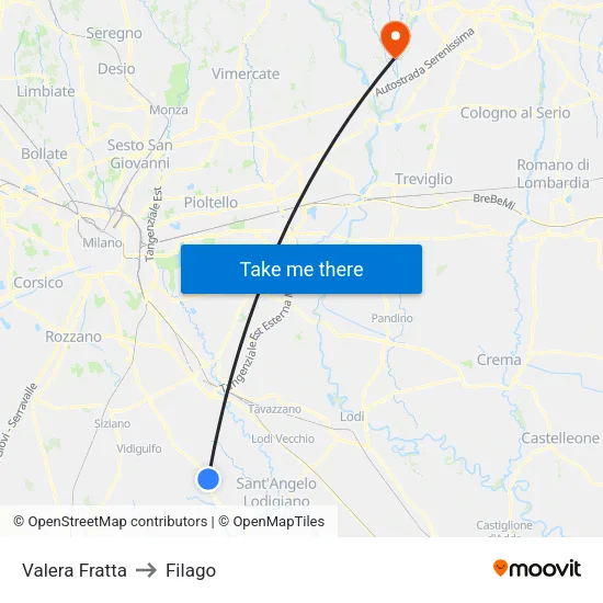 Valera Fratta to Filago map