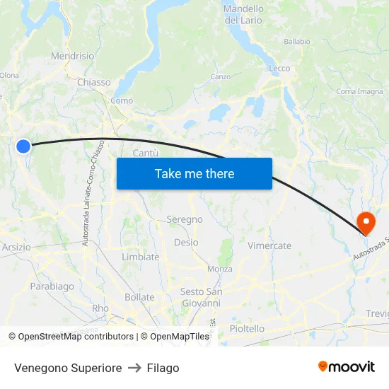 Venegono Superiore to Filago map