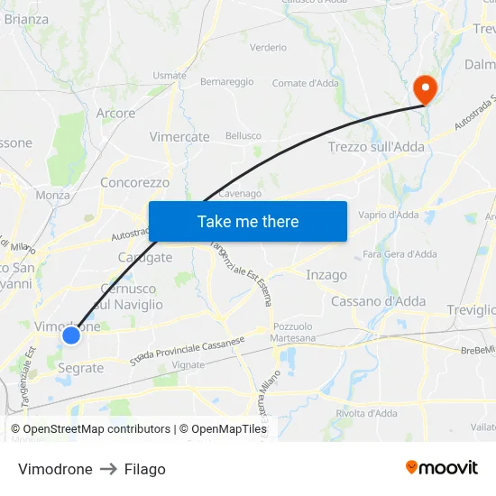 Vimodrone to Filago map