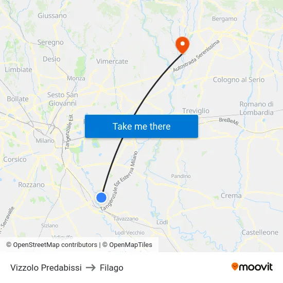 Vizzolo Predabissi to Filago map