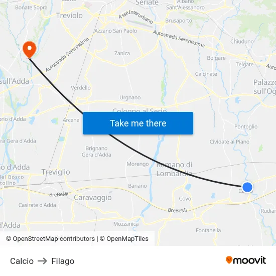 Calcio to Filago map