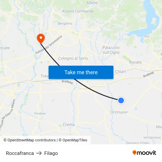 Roccafranca to Filago map