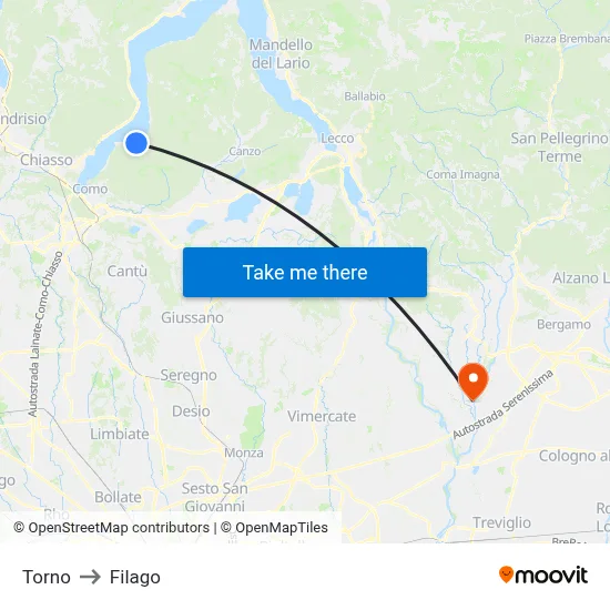 Torno to Filago map