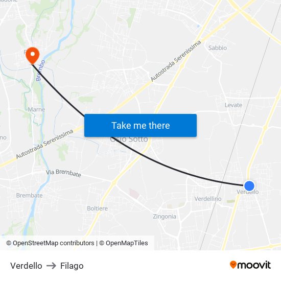 Verdello to Filago map