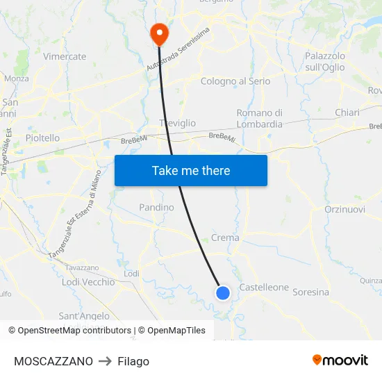 Moscazzano to Filago map