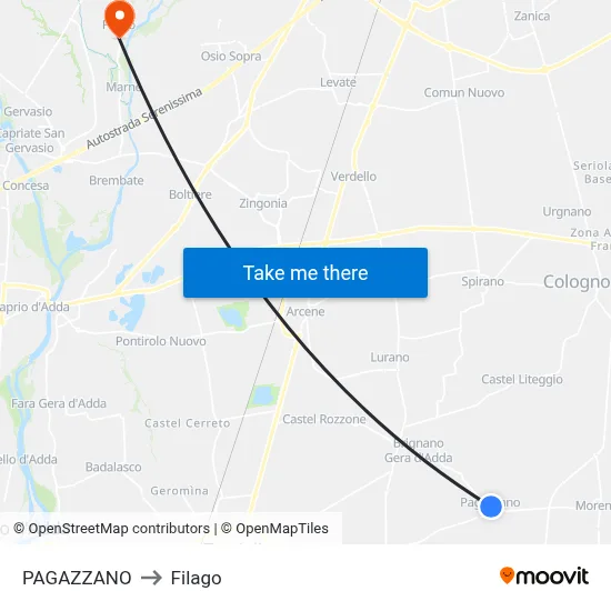 PAGAZZANO to Filago map