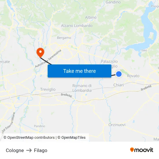 Cologne to Filago map