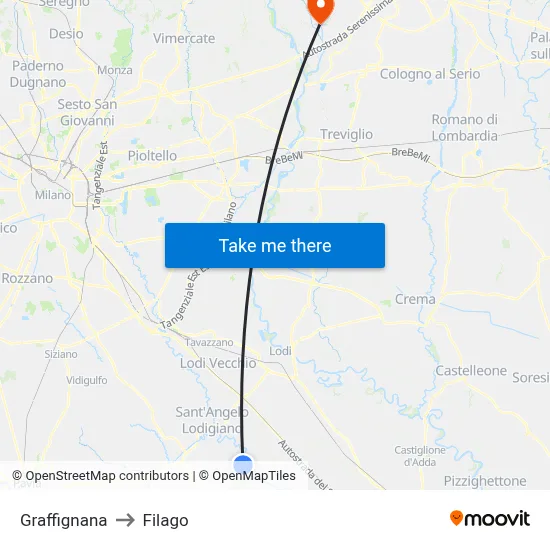 Graffignana to Filago map