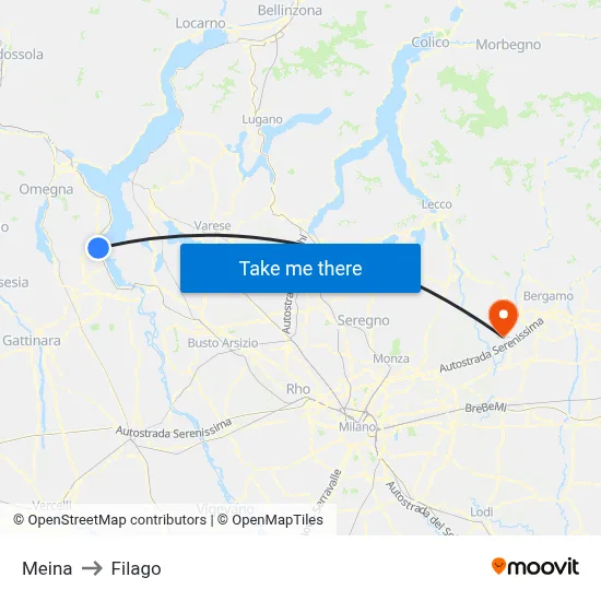 Meina to Filago map