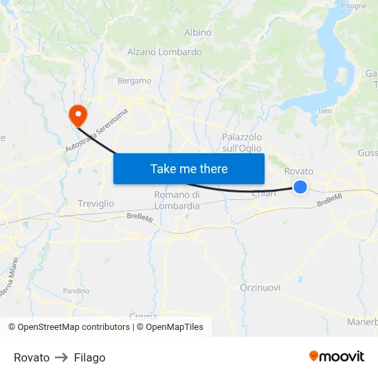 Rovato to Filago map
